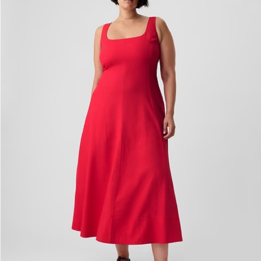 GAP Red Linen-Blend Midi Dress